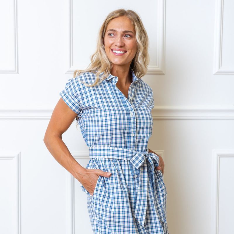 Women's Hope and Henry Short Sleeve Button Front Tiered Maxi Dress with Waist Sash