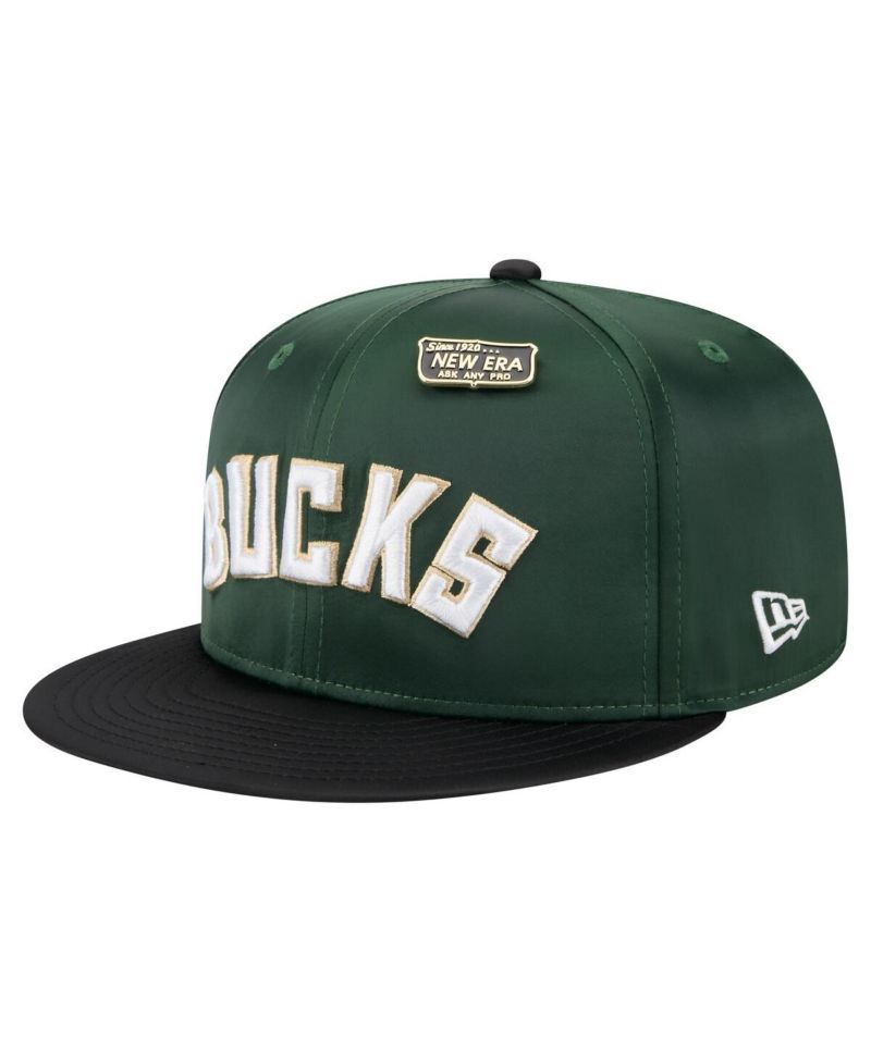 Men's Hunter Green/Black Milwaukee Bucks Throwback Satin Vintage Pin Two-Tone 59FIFTY Fitted Hat