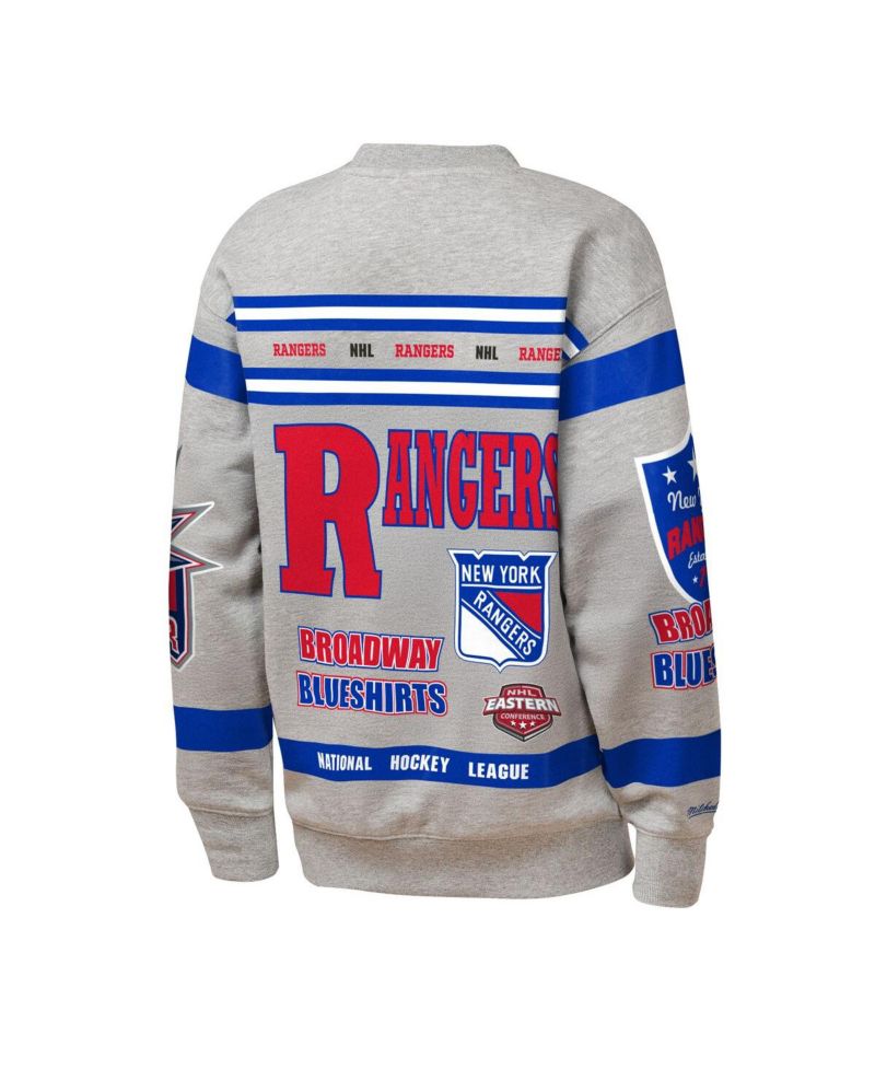 Big Boys and Girls Heather Gray New York Rangers Allover Print Fleece Crewneck Sweatshirt