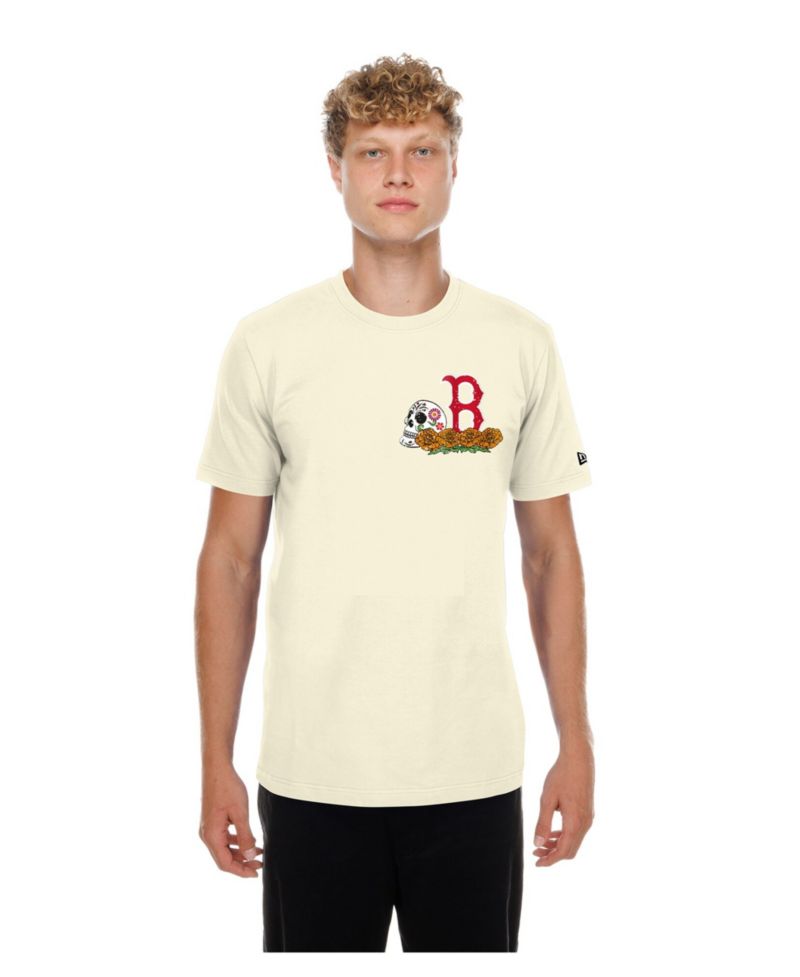 Men's Natural Boston Red Sox Dia de los Muertos Sugar Skull T-Shirt