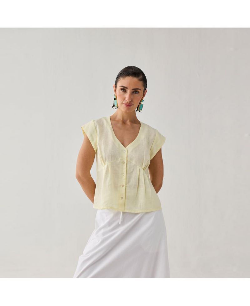Women's The Deep V Neck Top in Butter Lemon