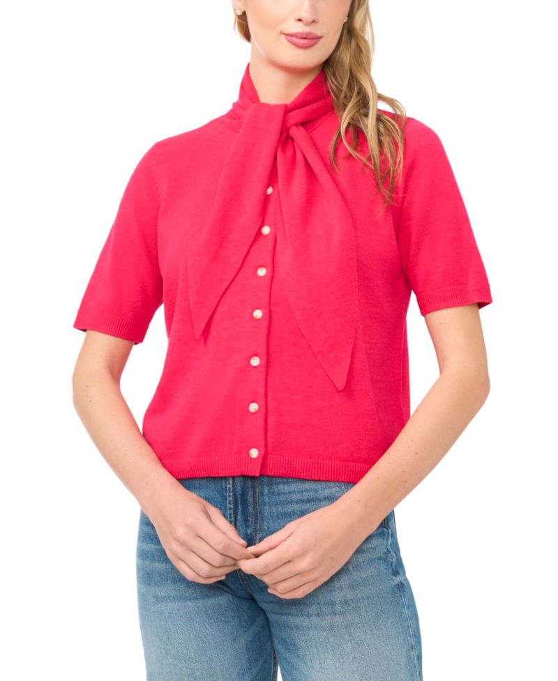 Women's Tie Neck Front Button Cardigan