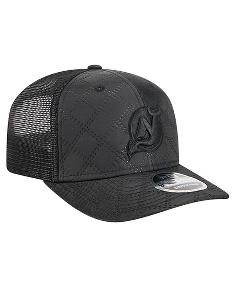 Men's Black New Jersey Devils Quilted Nylon 9SEVENTY Adjustable Trucker Hat
