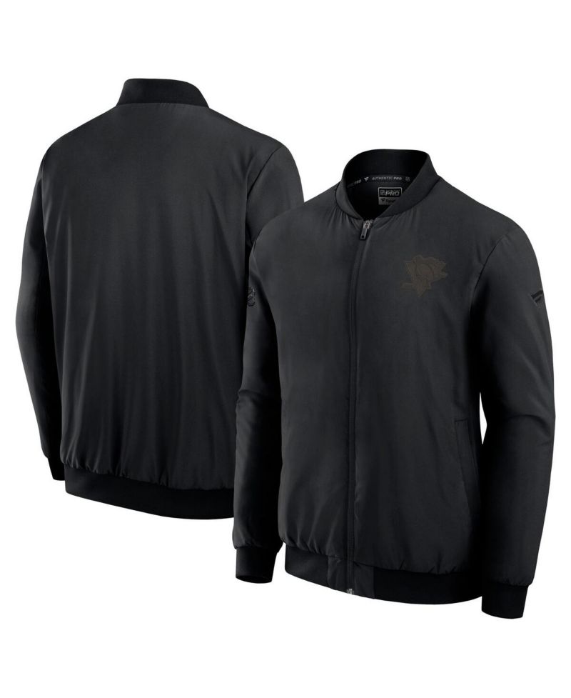 Men's Black Pittsburgh Penguins Authentic Pro Road Lightweight Full-Zip Bomber Jacket