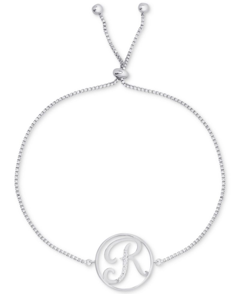 Diamond Accent Initial Bolo Bracelet in Silver-Plate