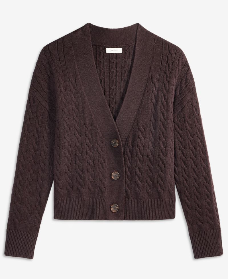 Women's Cable-Knit 3 Button V-Neck Cardigan