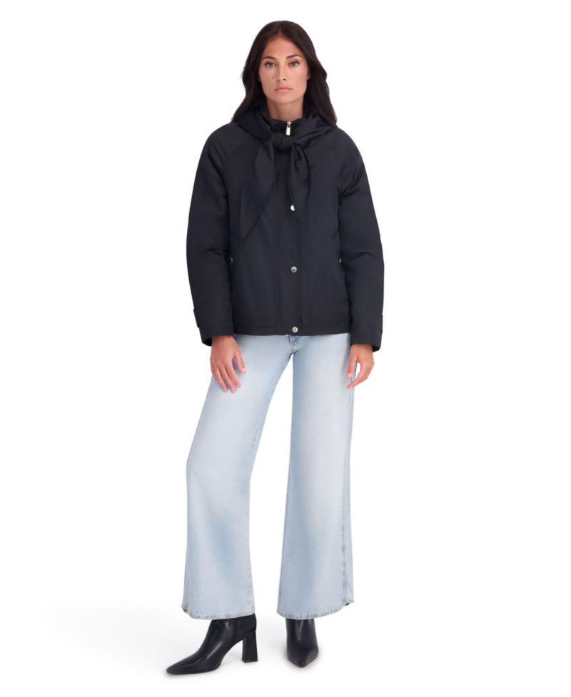 Women's Satin Hooded Jacket With Attached Scarf