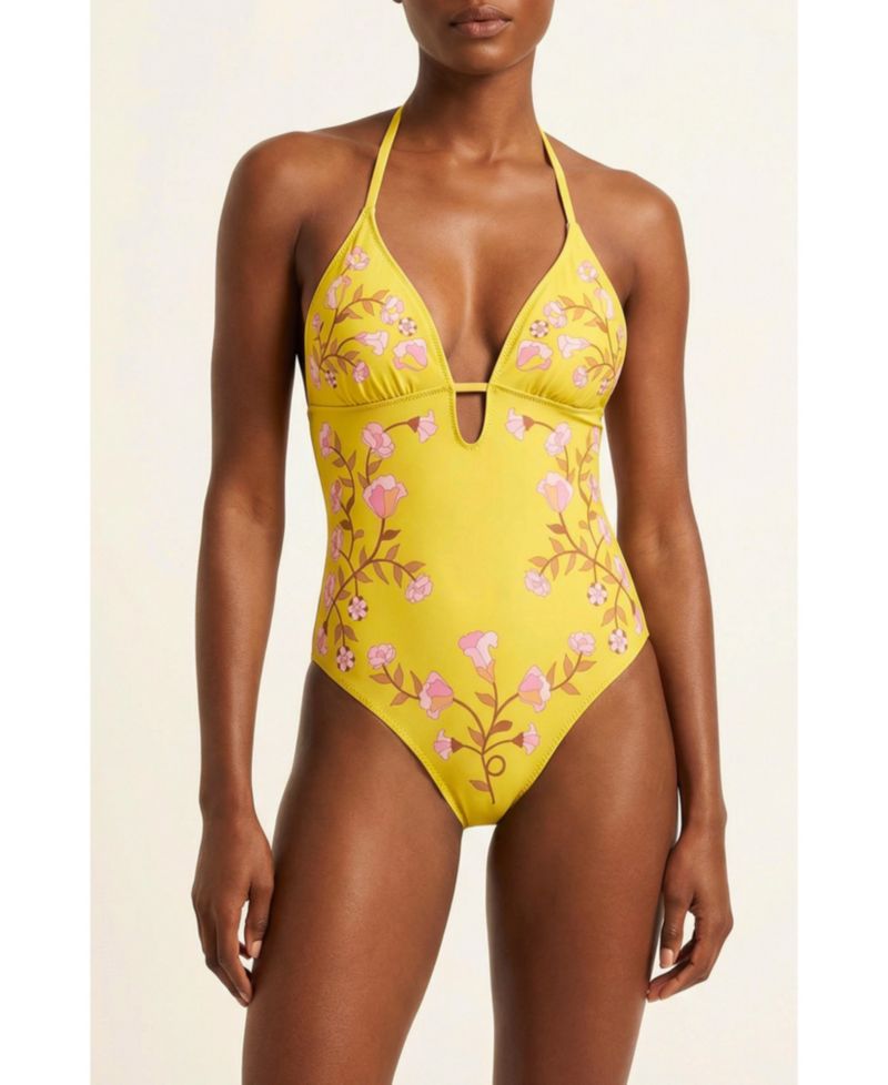 Women's Yellow Bloom Reversible One Piece Swimsuit