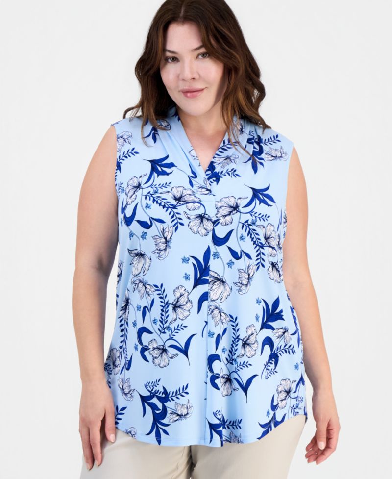 Plus Size Indina Floral Sleeveless V-Neck Top