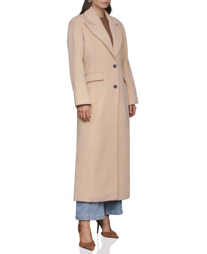 Women's Double-Breasted Long Wool-Blend Structured-Shoulder Coat