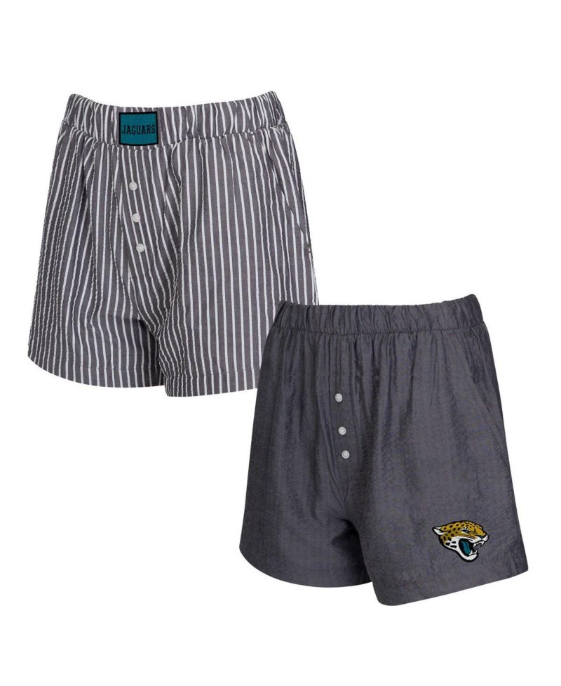 Women's 2-Pack Charcoal Jacksonville Jaguars Stripes and Solids Boxer Shorts Set