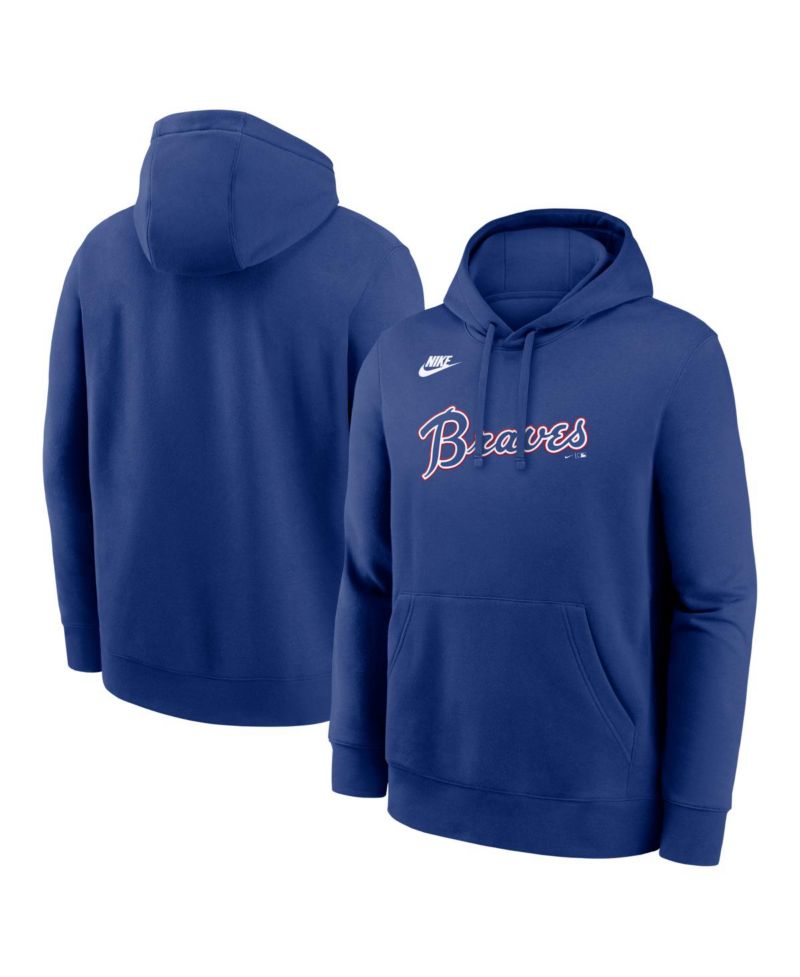 Men's Royal Atlanta Braves Cooperstown Collection Wordmark Club Hoodie