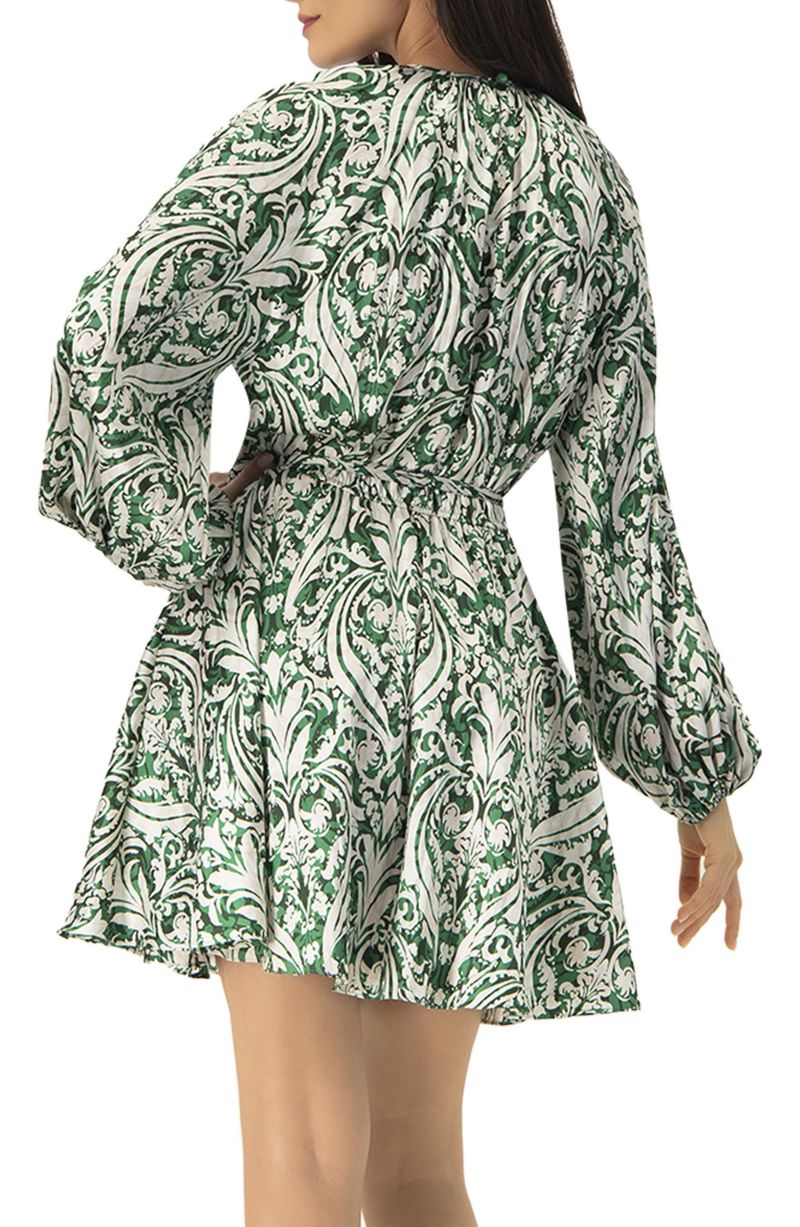 Women's Baroque Print Mini Dress with Belted Waist