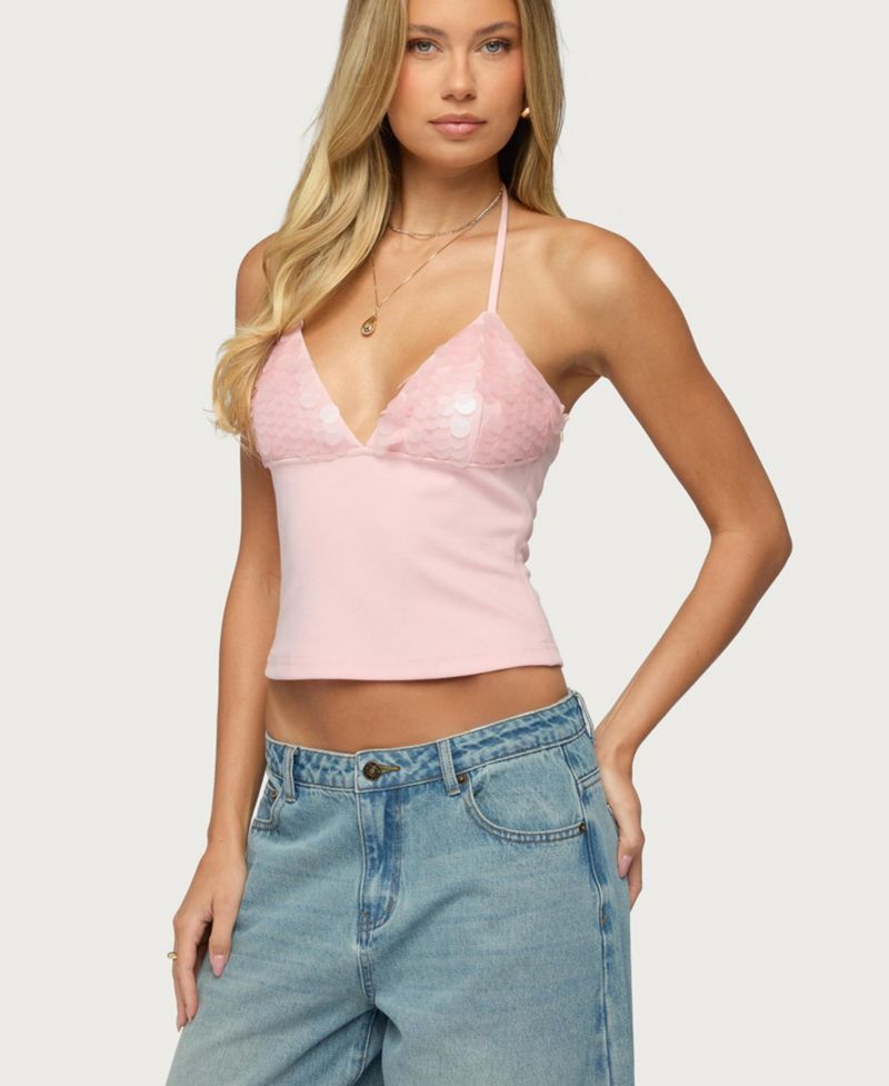 Women's Katelyn Sequin-Halter Sleeveless Top