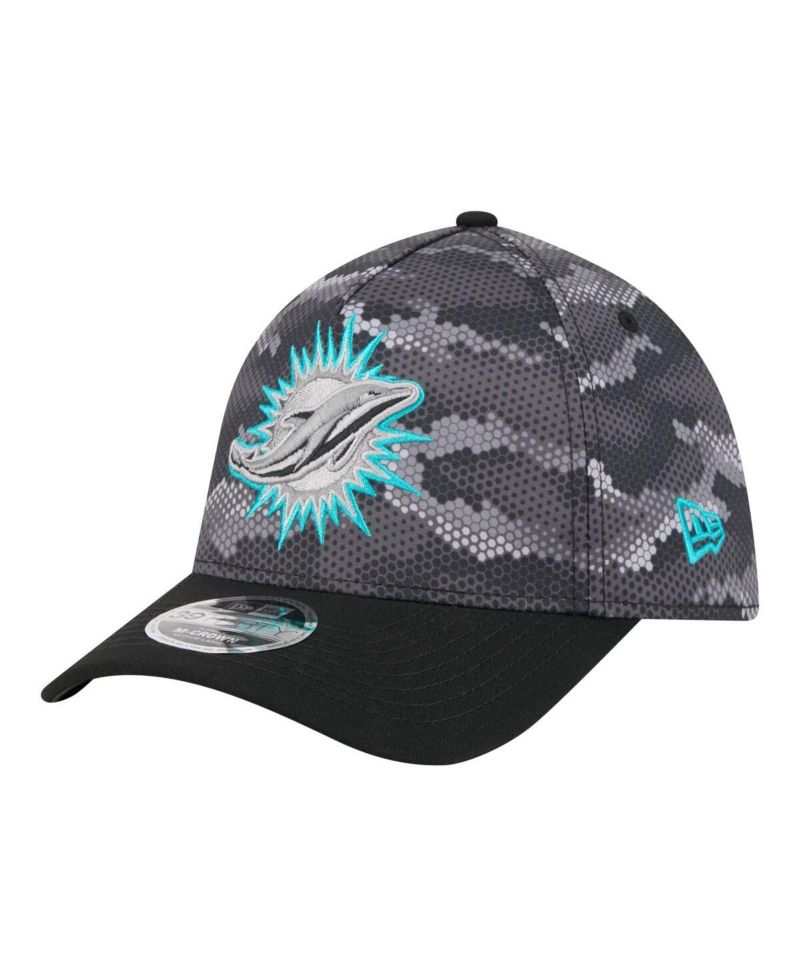 Men's Black Miami Dolphins Camo A-Frame 39THIRTY Flex Hat