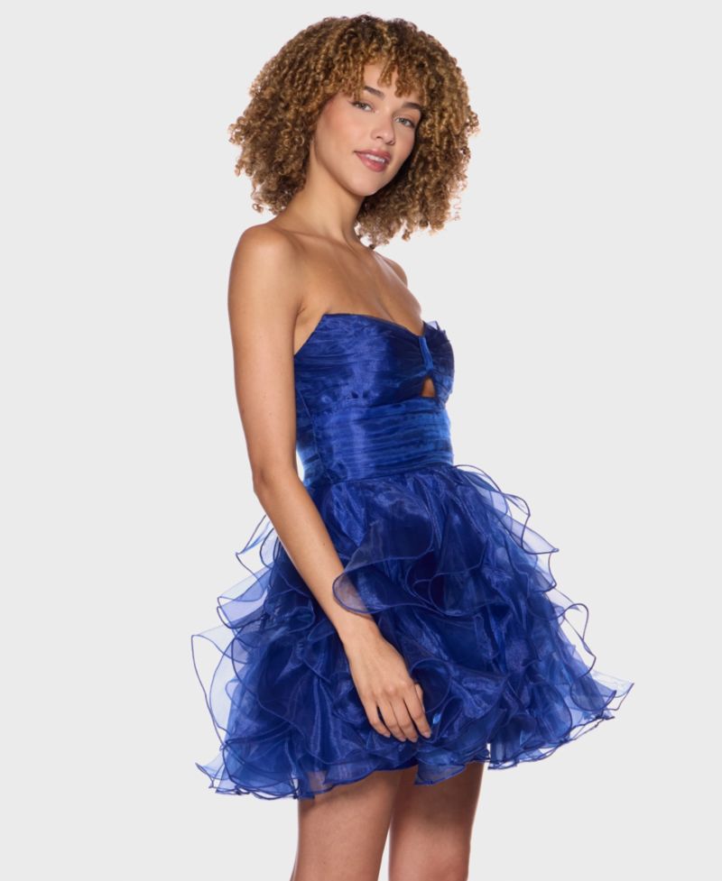 Juniors' Strapless Sweetheart Neck Organza Dress
