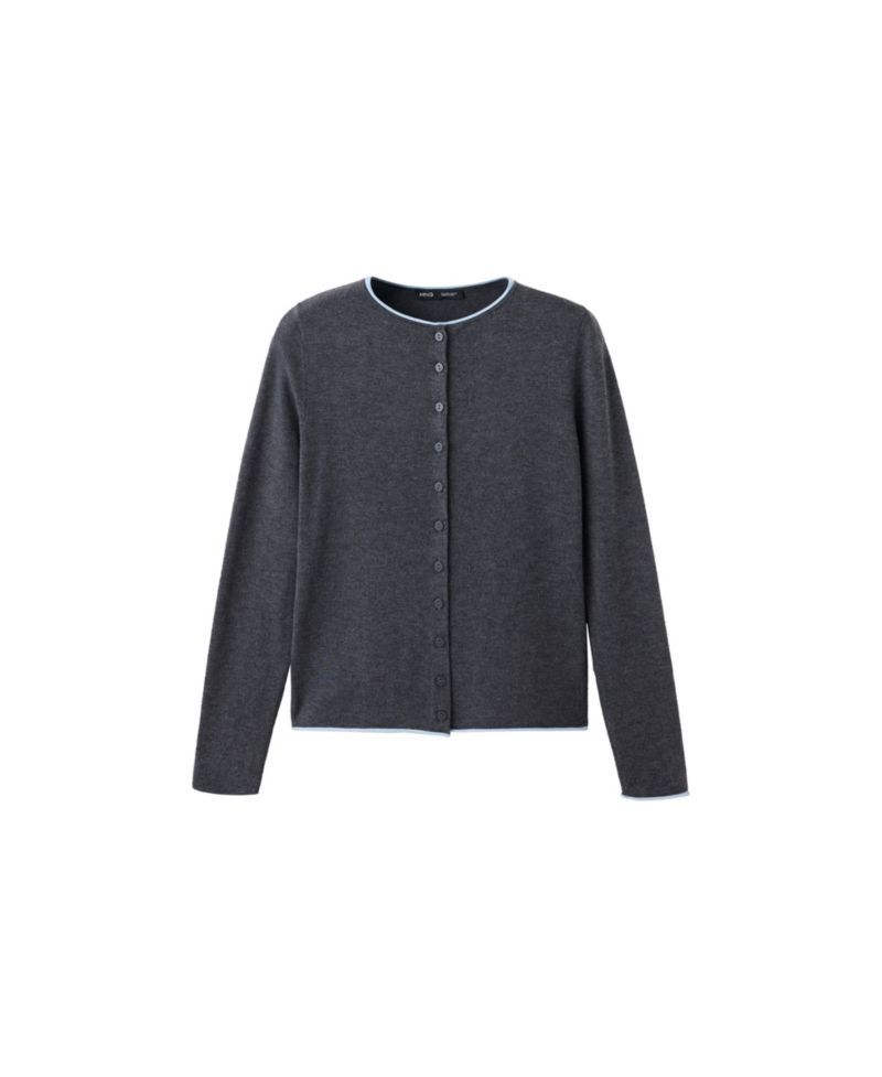 Women's Contrast-Trim Crewneck Cardigan