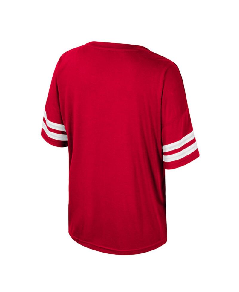 Women's Red Wisconsin Badgers Treasure Oversized Sequin T-Shirt