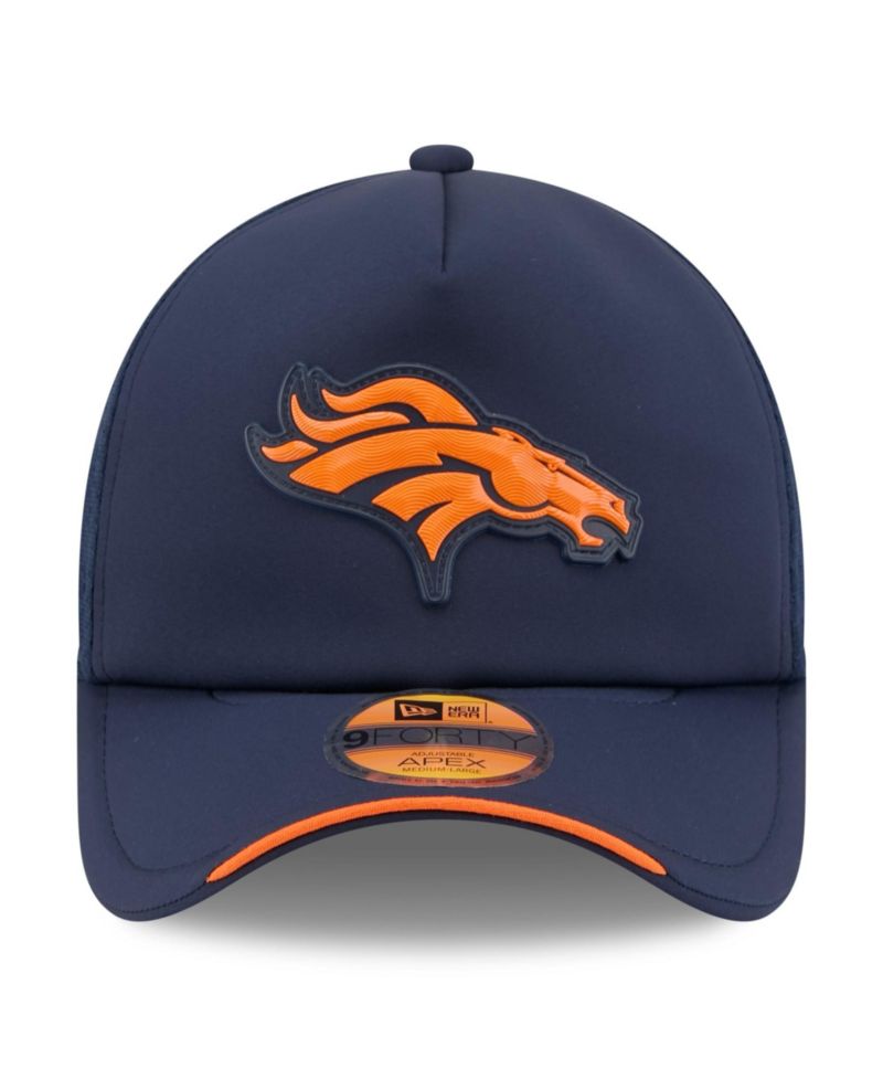 Big Boys and Girls Navy Denver Broncos 2026 Sideline Apex 9FORTY Adjustable Trucker Hat