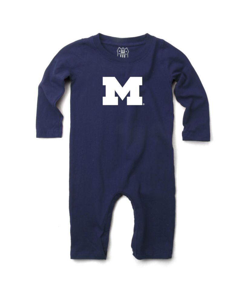 Baby Boys and Girls Navy Michigan Wolverines Long Sleeve Romper