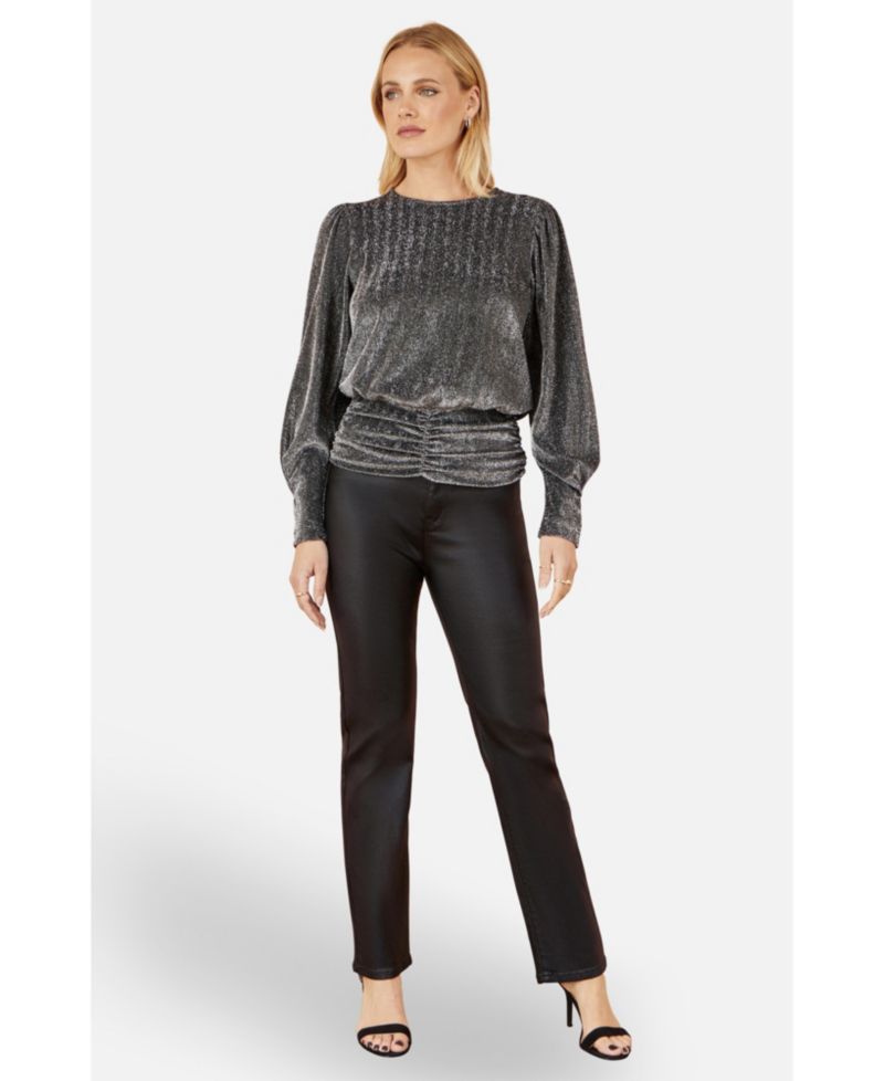 Women's Metallic Stretch Ruched Hem Top