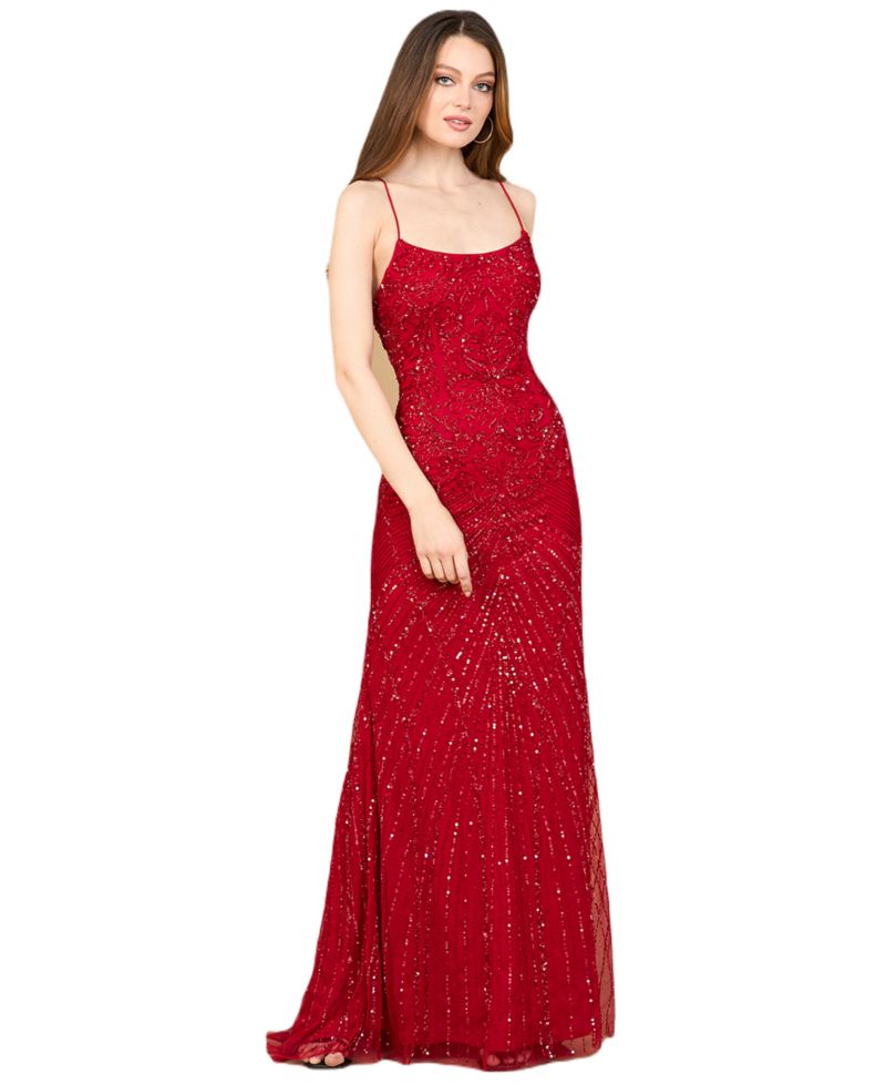 Women's Lace Up Open Back Beaded Dress