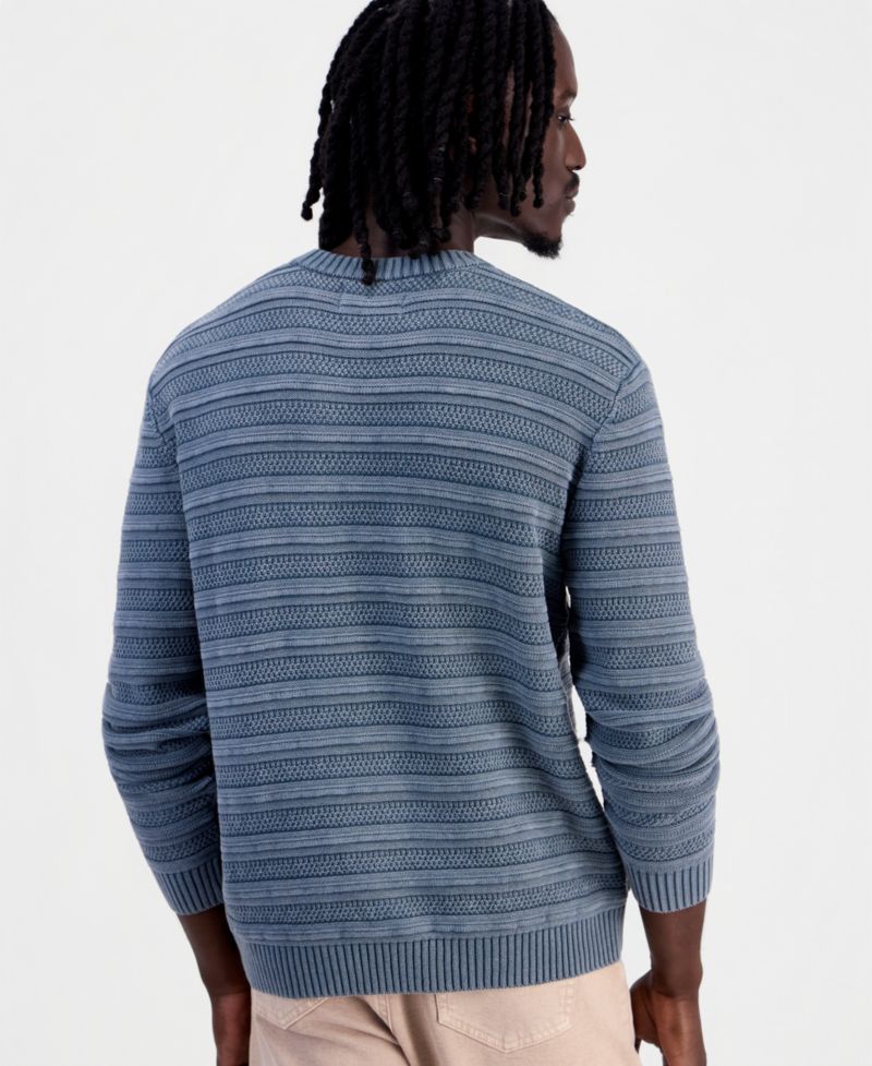 Men's Acid-Washed Textured Stripe Long-Sleeve Sweater
