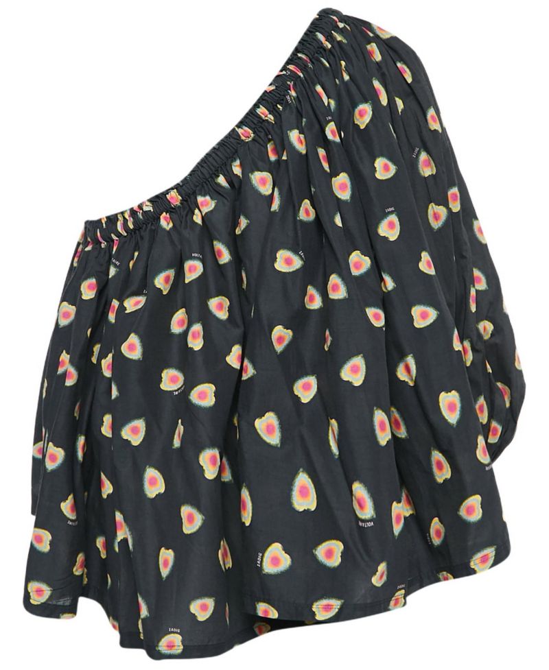 Women's Hearts Print Cotton One Shoulder Coeur Top
