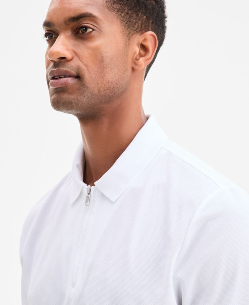 Men's Ottoman Short Sleeve Textured Quarter-Zip Polo Shirt