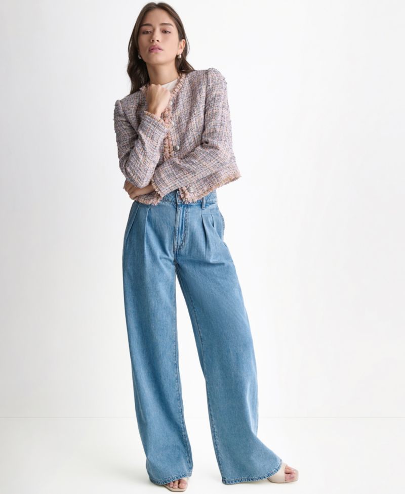 Women's Crewneck Fringe Detail Tweed Jacket