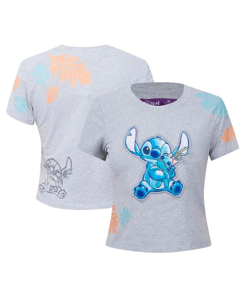Women's Heather Gray Lilo and Stitch Hold On Tight Baby Doll T-Shirt