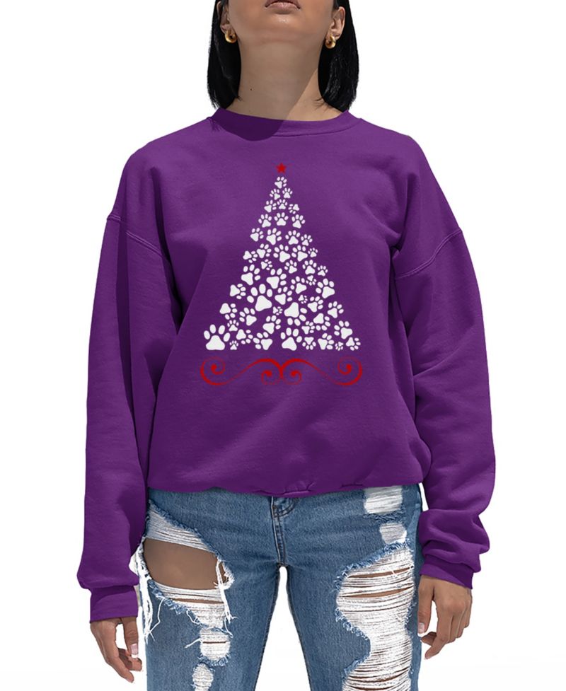 Women's Paw Christmas Tree Art Crewneck Sweatshirt