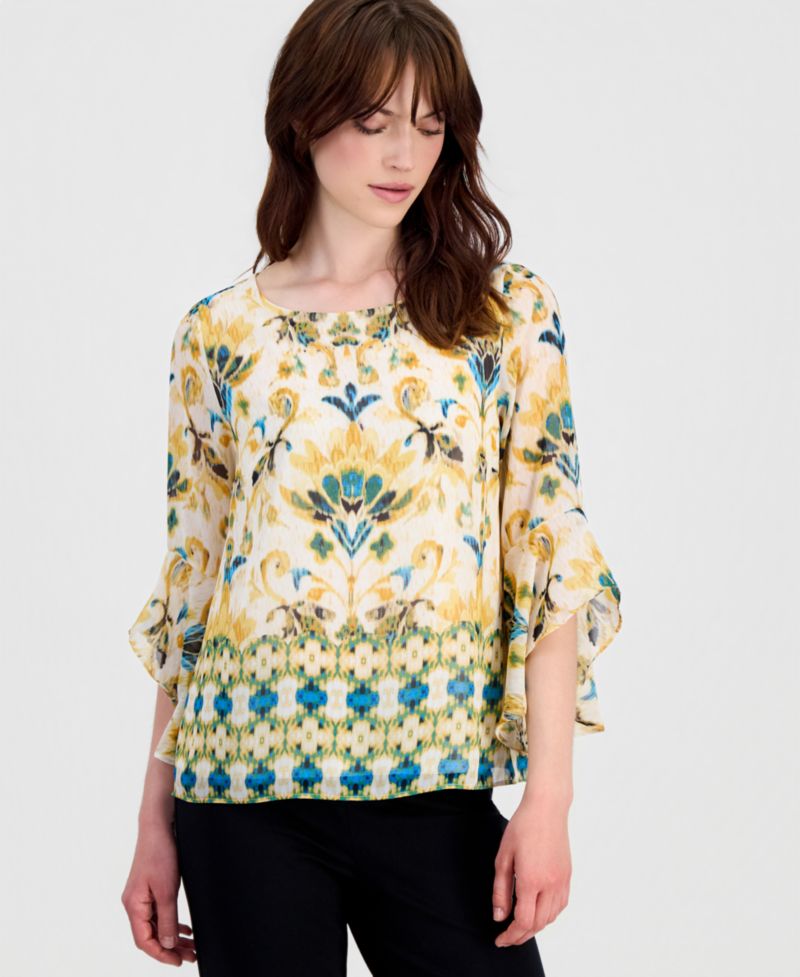 Women's Printed Ruffled-Sleeve Blouse