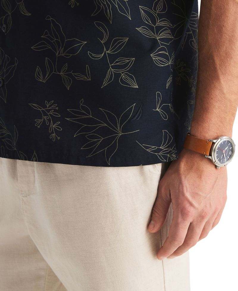 Men's Short-Sleeve Embroidery Camp Collar Shirt
