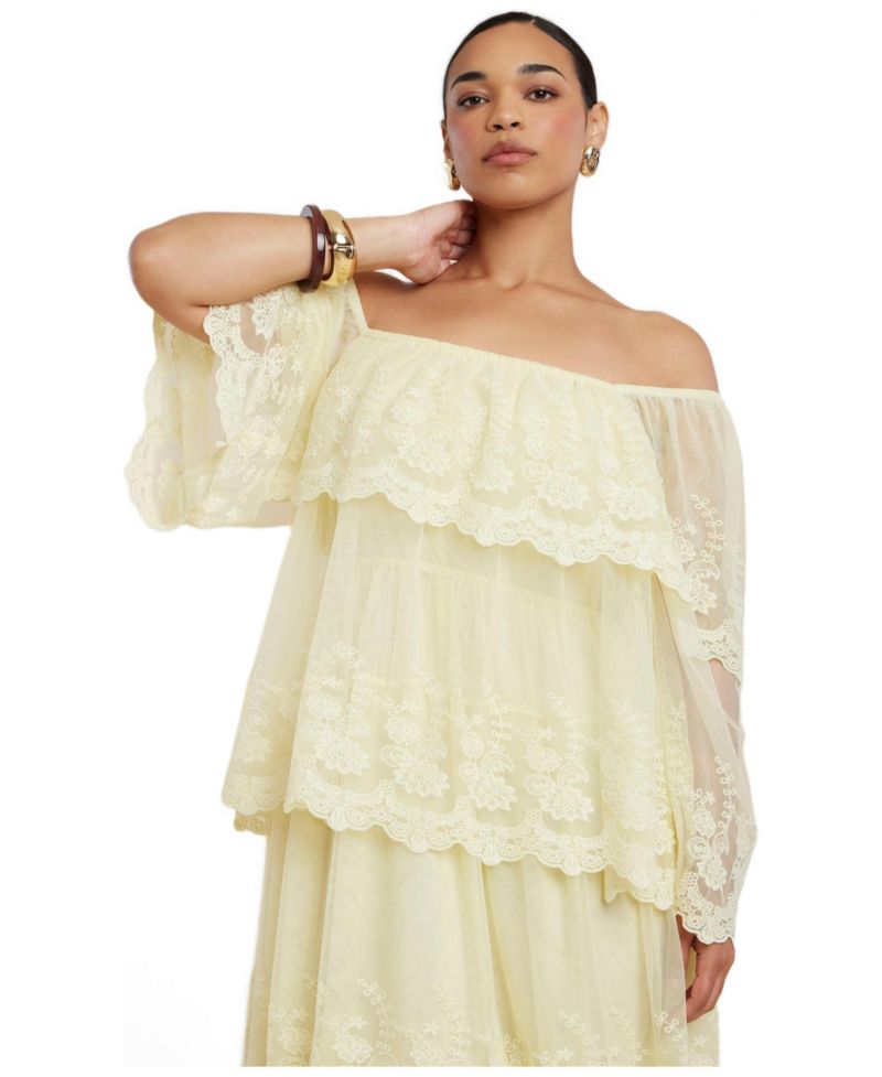 Plus Size Tiered Lace Off-the-Shoulder Maxi Dress