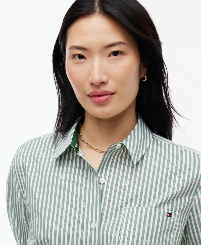 Women's Printed Button-Front Roll-Tab Shirt
