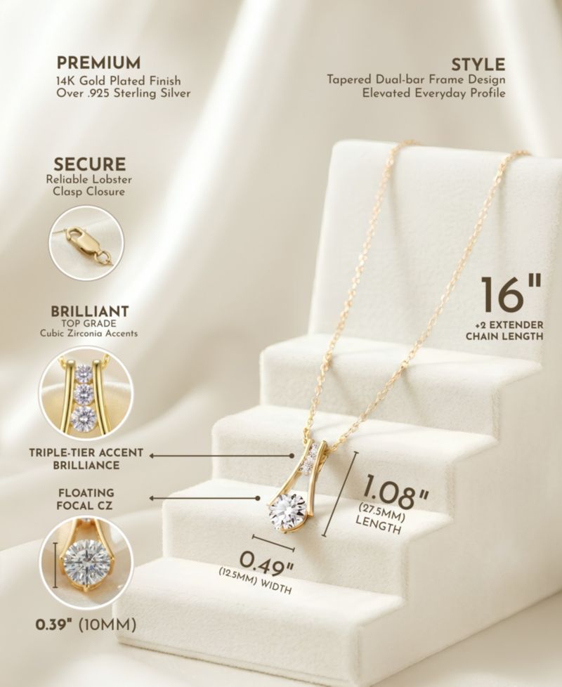 Sterling Plated and Clear Cubic Zirconia Round Spring Ring Pendant Necklace