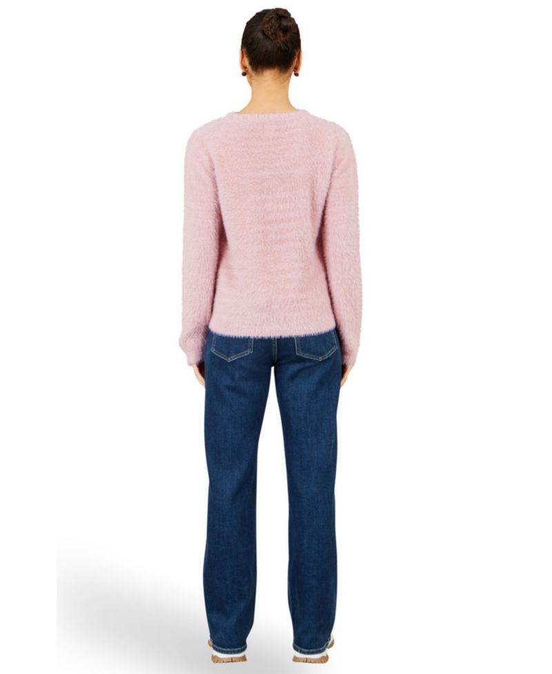 Women's Sequin Snowflake Fluffy Crewneck Sweater