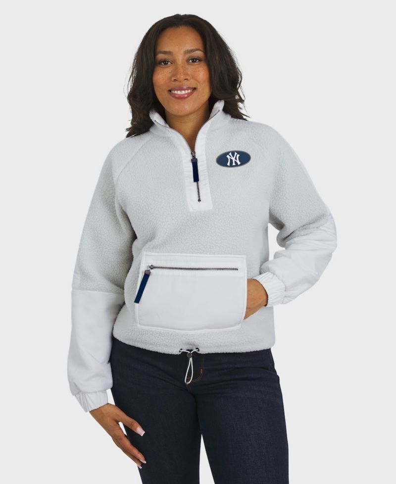 Women's Gray New York Yankees Polar Fleece Quarter-Zip Jacket