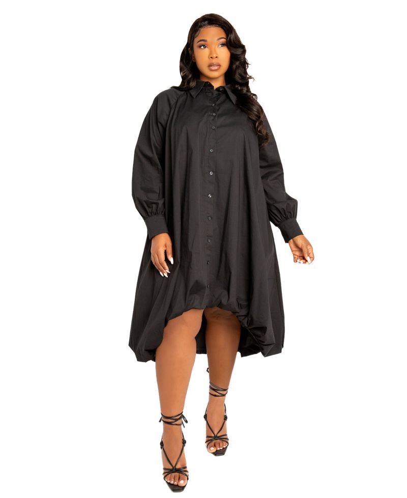 Plus Size Bubbled Hem High Low Shirt Dress