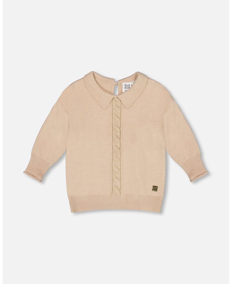 Girl 3/4 Sleeve Knitted Sweater Beige - Child