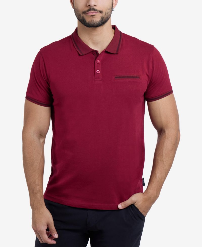 CULTURA Men's Short Sleeves Cotton Polo With Jaquard Rib And Chest Rib Pocket
