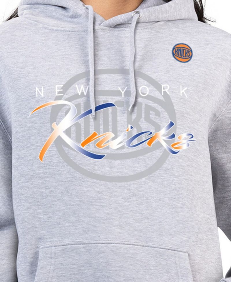 Women's Gray New York Knicks Shadow Logo Tri-Blend Fleece Hoodie