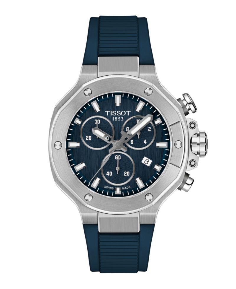 Unisex Quartz Chronograph Blue Dial Rubber Strap Watch, 38mm