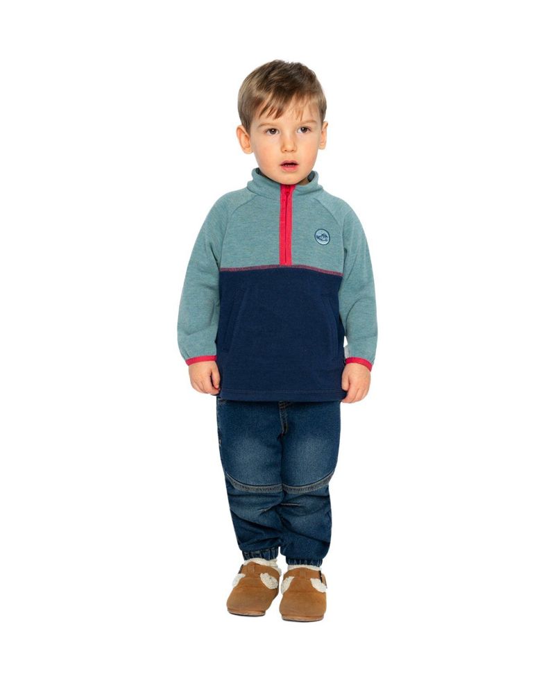 Baby Boys 12M - 24M Zip Mock Neck Top Pale Turquoise
