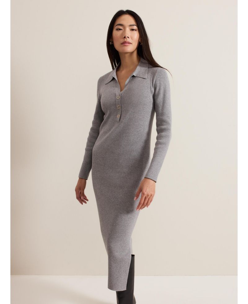 Women's Lucy Long-Sleeve Collared Ribbed-Knit Dress