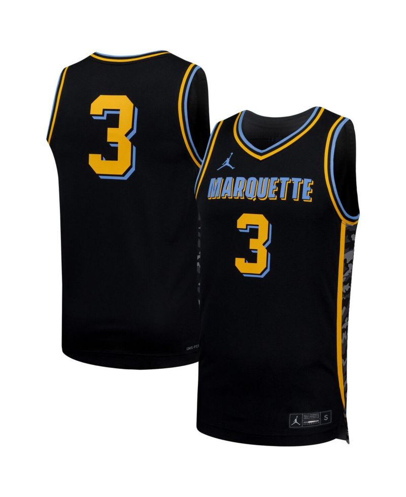 Men's 3 Black Marquette Golden Eagles Replica Basketball Jersey