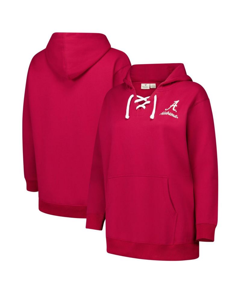 Women's Crimson Alabama Crimson Tide Plus Size Scrip Lace-Up V-Neck Hoodie