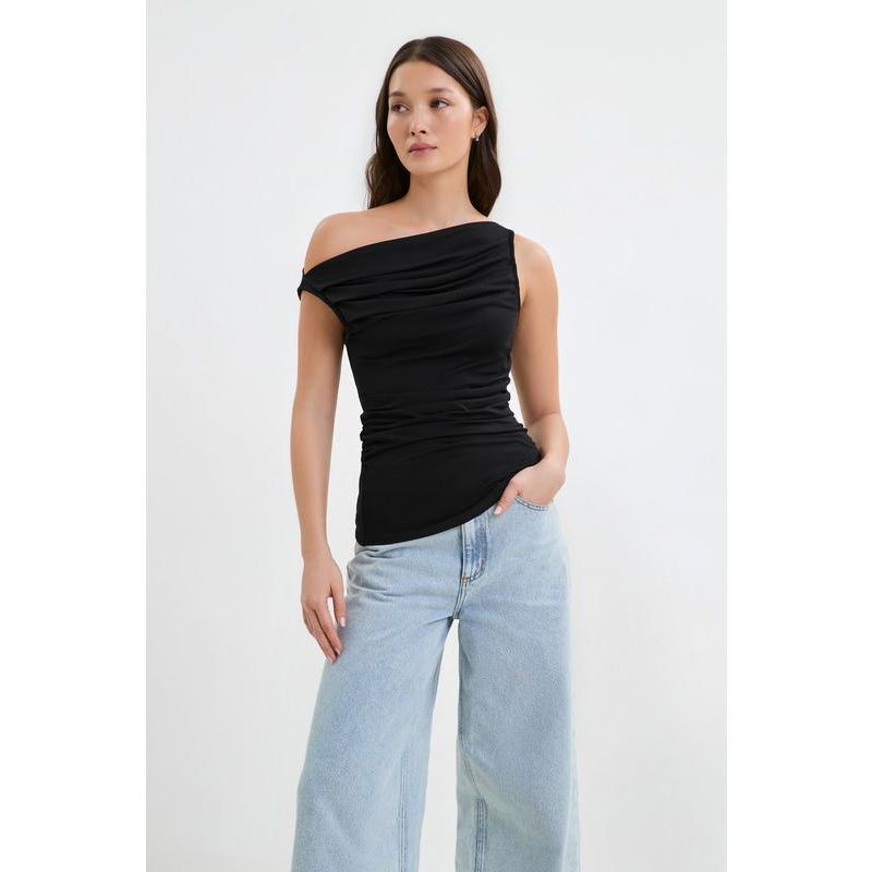Women's Cooper Sleeveless Gathered Convertible Boat-Neck Jersey Top