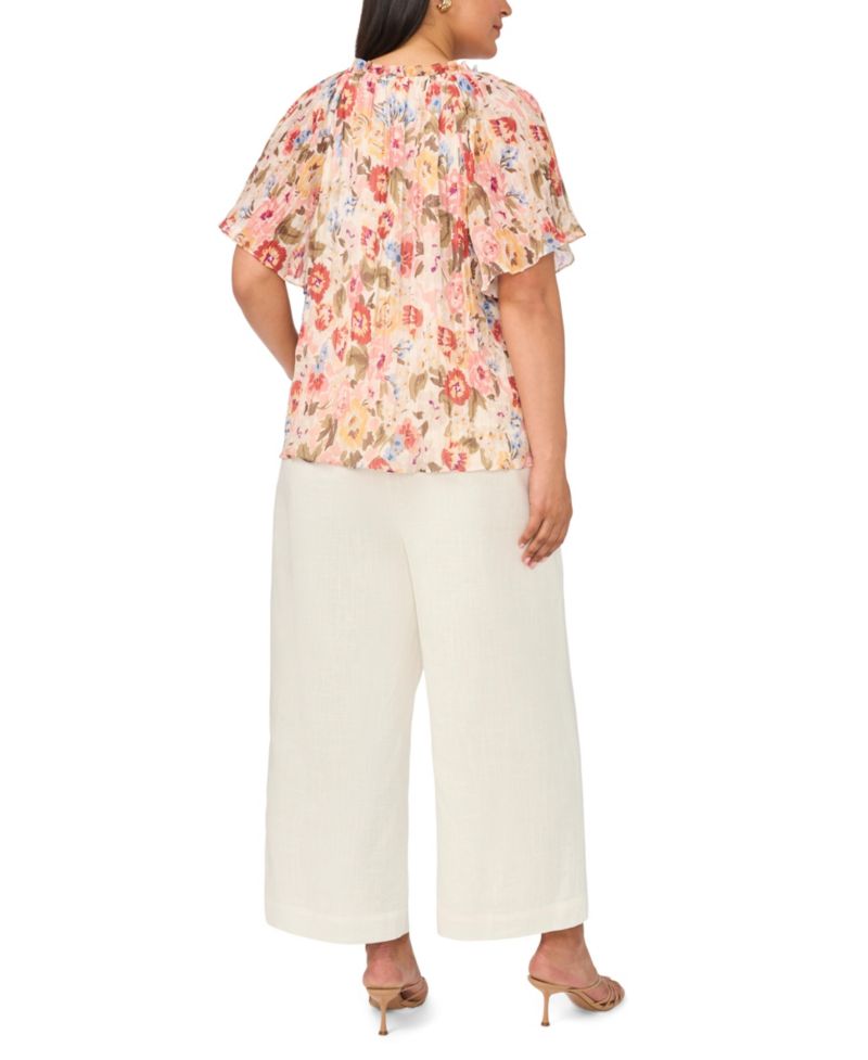 Plus Size Floral Chiffon Ruffle Blouse